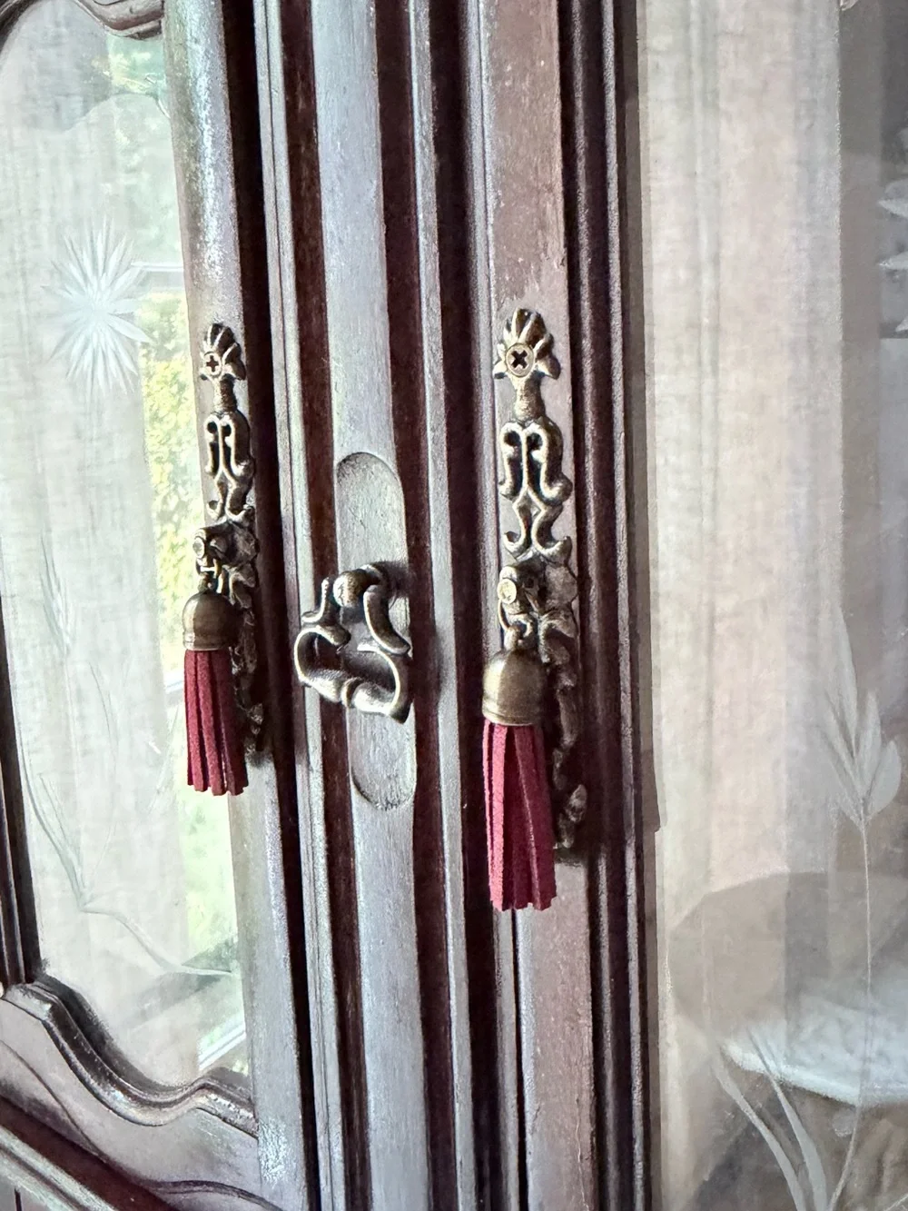 Wooden Mirrored Jewelry Cabinet in Deep Mahogany jewelry
